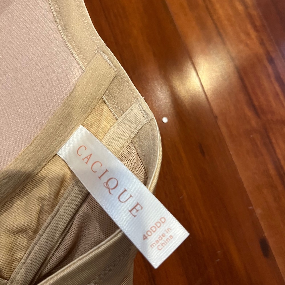 Cacique Boost Plunge Bra 40DDD 40F Beige Nude Racerback‎ Lace Intimates Plus New - Picture 6 of 8
